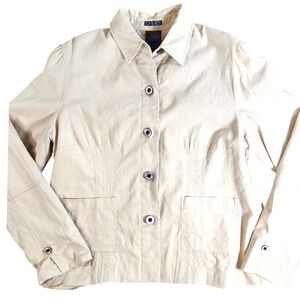 DLG Linen Blend Button Front Jacket Beige Size 16